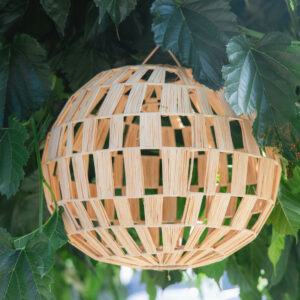 Suspension Boule Raphia et Cadre Acier